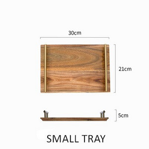 Akácfás tálcás ételtálca Fém fogantyúval Többfunkciós tárolótálca Vacsoratányérok Sushi Steak Desszertek Vitrintál
