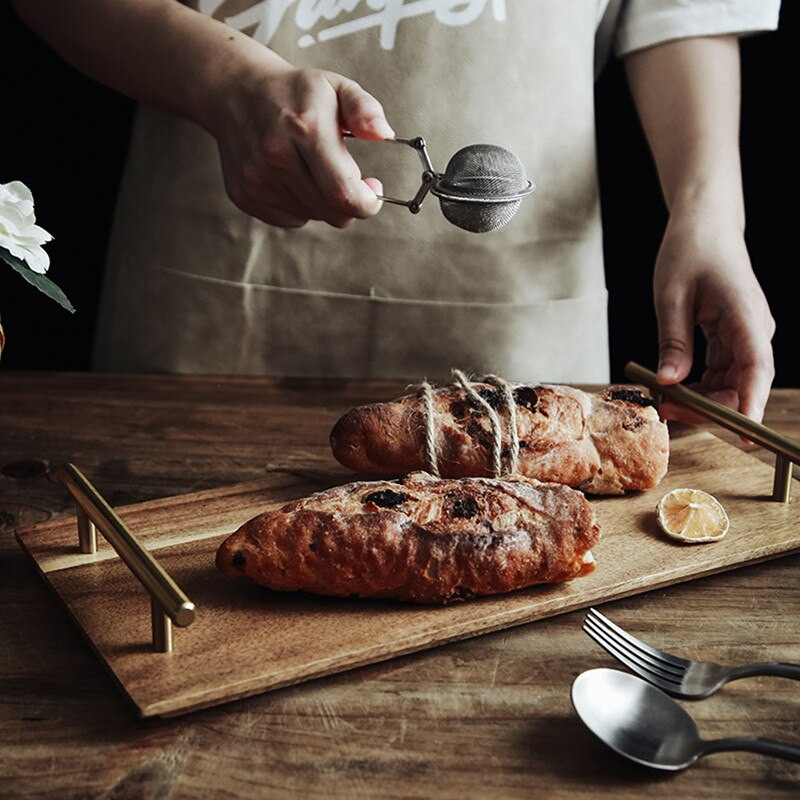 Akácfás tálcás ételtálca Fém fogantyúval Többfunkciós tárolótálca Vacsoratányérok Sushi Steak Desszertek Vitrintál