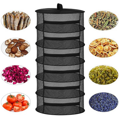 Suport de uscare pentru plante medicinale cu 6 straturi Plasă de uscare suspendată cu plasă pliabilă cu fermoar, cataramă S, pentru uscare muguri, plante hidroponice