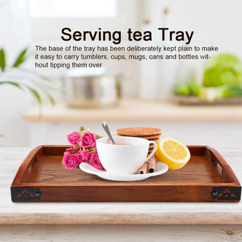 Голям дървен поднос за сервиране на чай, вода и напитки Дървена поднос за сервиране на чай за закуска с дръжка