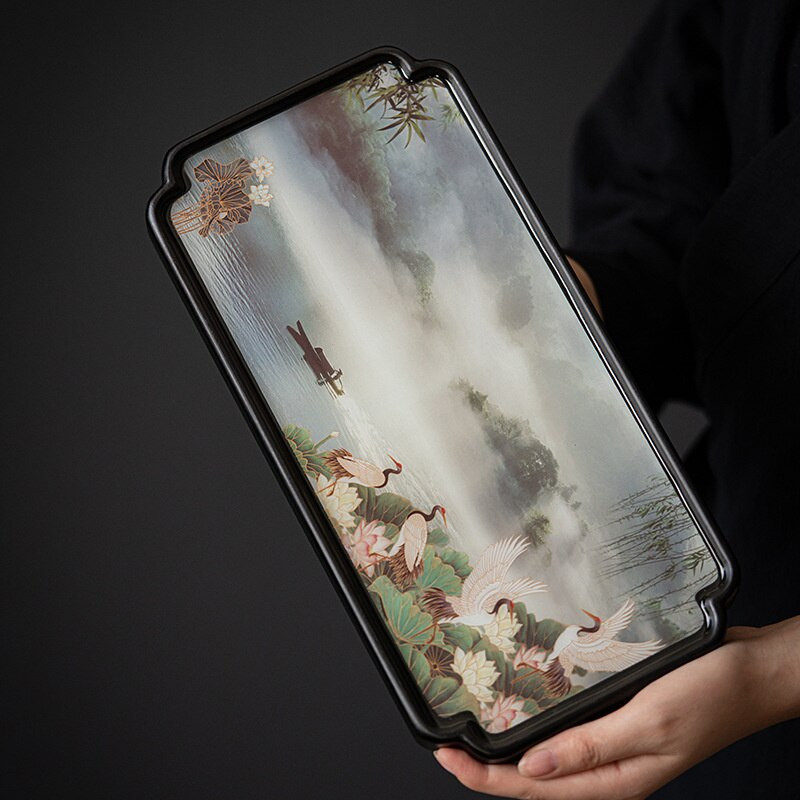 30x15cm krajinomaľba malý čajový podnos pre domácnosť ťažký bambusový podnos čajový stolík kung-fu čajová súprava suchý tanier na varenie čaju čajový obrad