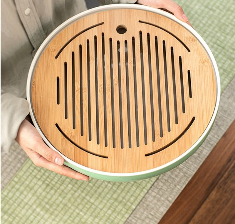 500-1800 ml arbatos padėklas Keraminis + bambuko lėkštė Vandens laikymo arbatos staliukas Longquan Celadon arbatos rinkinys Apvalus arbatos lėkštė arbatos lėkštė