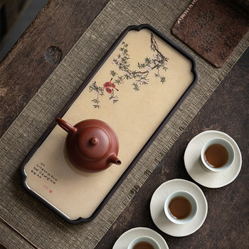 Китайска живопис Декор Подноси за чай Презентация Бамбук Декоративни подноси за хол Церемония Комплект Зелени чинии за сервиране