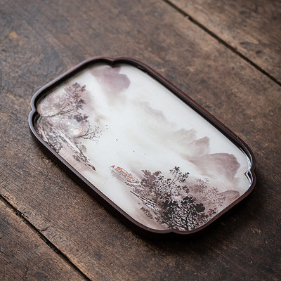 Kineska slika Dekor Posude za čaj Prezentacija Bambus Ukrasne posude za dnevnu sobu Ceremonija Set Zeleni tanjuri za posluživanje