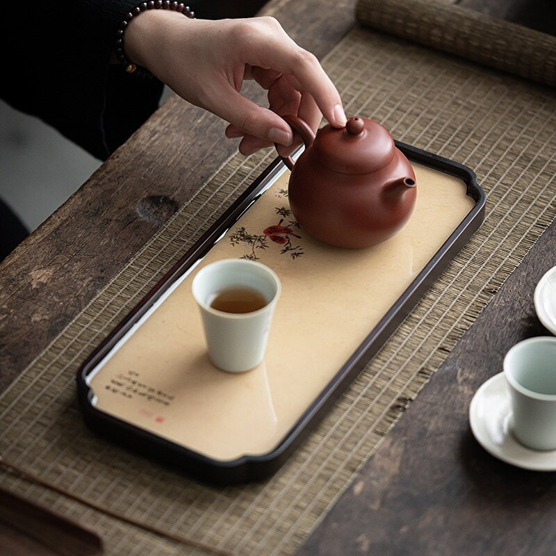 Kineska slika Dekor Posude za čaj Prezentacija Bambus Ukrasne posude za dnevnu sobu Ceremonija Set Zeleni tanjuri za posluživanje