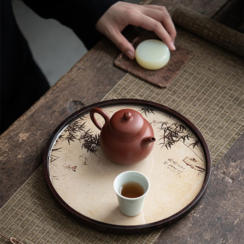 Kineska slika Dekor Posude za čaj Prezentacija Bambus Ukrasne posude za dnevnu sobu Ceremonija Set Zeleni tanjuri za posluživanje