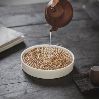 Керамична тенджера суха платформа за накисване бял порцелан тава за съхранение на вода гърне опора Jianshui чай поднос аксесоари за чаена церемония