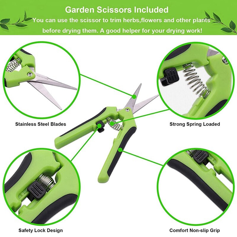 Stalak za sušenje bilja Viseća sušilica Mrežasti stalak za sušenje sa zelenim patentnim zatvaračem, 2 ft stalak za sušenje biljaka Suha mreža Škare za orezivanje