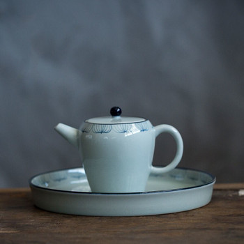 Ретро синьо-бял поднос за чай Ръчно рисувана керамична поставка за тенджера Lotus Art Dry Bubble Tray Поставка за чайник Основа Kung Fu Чайник