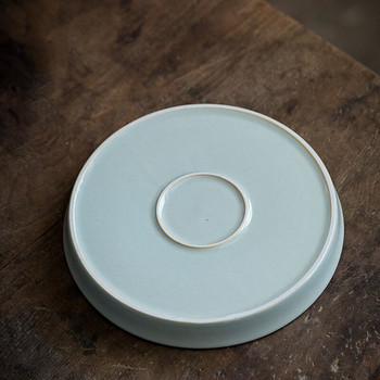 Ретро синьо-бял поднос за чай Ръчно рисувана керамична поставка за тенджера Lotus Art Dry Bubble Tray Поставка за чайник Основа Kung Fu Чайник