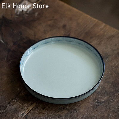 Tavă de ceai retro albastru și alb pictat manual Lotus Art Suport pentru ceainic din ceramică Tavă cu bule uscate Suport pentru ceainic Baza Kung Fu Teaware