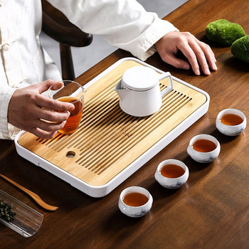 1Pcs Бамбукова поднос за чай Кунгфу поднос за сервиране на чай Китайска чаена церемония Висококачествена чаена маса Аксесоари Суха балонна чиния Преносима