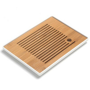 Bambuko arbatos padėklai – kiniškos arbatos serviravimas Kung-Fu arbatos padėklų rinkinys – melaminas+bambuko arbatos padėklas – drenažo vandens laikymo arbatos rinkinio įrankiai