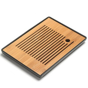 Bambuko arbatos padėklai – kiniškos arbatos serviravimas Kung-Fu arbatos padėklų rinkinys – melaminas+bambuko arbatos padėklas – drenažo vandens laikymo arbatos rinkinio įrankiai