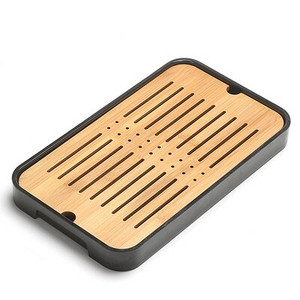 Bambuko arbatos padėklai – kiniškos arbatos serviravimas Kung-Fu arbatos padėklų rinkinys – melaminas+bambuko arbatos padėklas – drenažo vandens laikymo arbatos rinkinio įrankiai