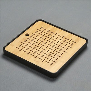 Bambuko arbatos padėklai – kiniškos arbatos serviravimas Kung-Fu arbatos padėklų rinkinys – melaminas+bambuko arbatos padėklas – drenažo vandens laikymo arbatos rinkinio įrankiai