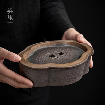 Επιχρυσωμένος δίσκος δοχείων από πέτρα Αποθήκευση νερού Μικρός κεραμικός δίσκος τσαγιού με στρώσεις Τραπέζι τσαγιού Vintage σιδερένιο γλάσο Ingot Σετ τσαγιού Kung Fu
