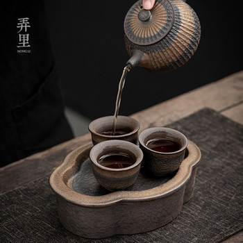 Позлатени керамични изделия Поднос за гърне Съхранение на вода Малък керамичен поднос за чай Слоеста маса за чай Реколта Желязна глазура Слитък Кунг Фу Чаен комплект