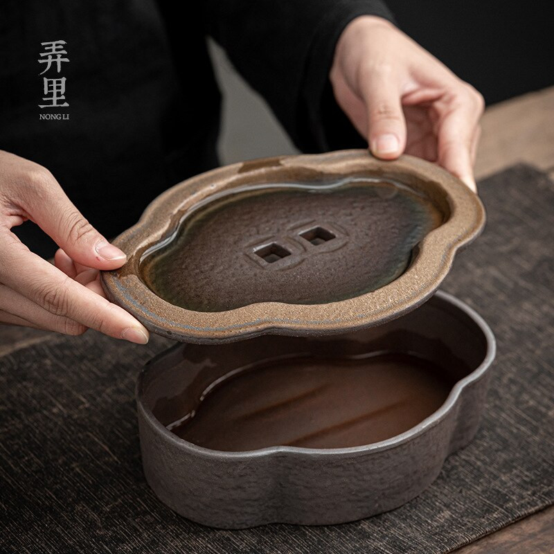 Posuda za lonce s pozlatom Spremište za vodu Mali keramički poslužavnik za čaj Slojeviti čajni stol Vintage željezna glazura Ingot Kung Fu Set za čaj