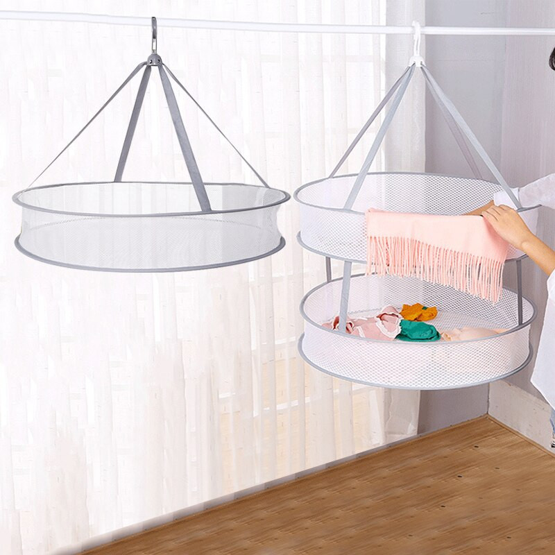 Gri pentru uscare haine coș plasă Șosete pliabile rezistente la vânt Lenjerie de corp pentru bebeluși pulover pernă agățată suport de depozitare cuier geantă din plasă