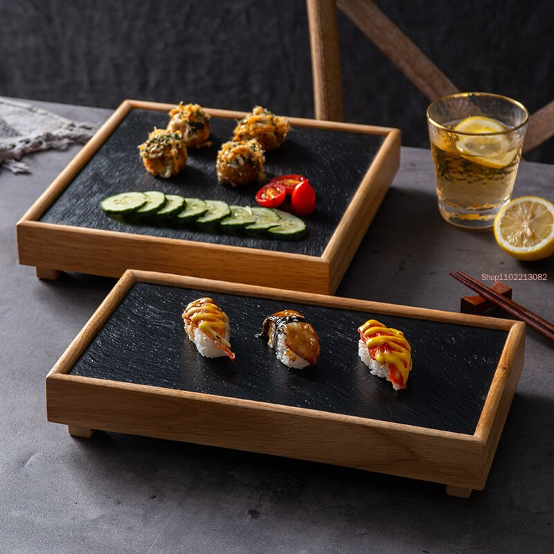 Black Rock Plate étterem Szálloda Western Plate Konyha Bambusz fa fazék Shabu-shabu tányér Pala étkészlet grilltányér