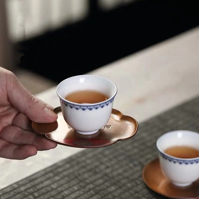 Vario puodelio lėkštė Gryno vario sutirštinto Kung Fu arbatos padėkliukas arbatos puodelio kilimėlis karščiui atsparus kilimėlis Buitinis arbatos puodelio kilimėlis arbatos ceremonijos padėkliukai