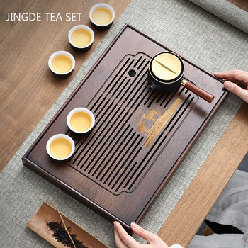 Китайски натурален бамбуков поднос за чай Правоъгълна дренажна тава за съхранение на вода Домакински чекмедже Дъска за чай Сервиз за чай Декоративни аксесоари