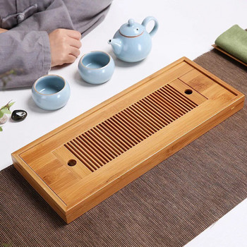 Бамбукова тава за чай Голяма квадратна тава с дренаж за съхранение на вода Китайски чай Gongfu за маса за домашен офис Подвижна почистваща