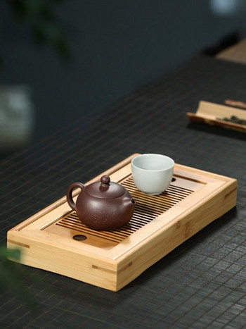 Бамбукова табла за чай с високо качество 25*14*3,5 см. Висококачествена сервираща храна, кафе, чай, поднос за прибори за хранене, дъска за чай, маса за чай Chahai