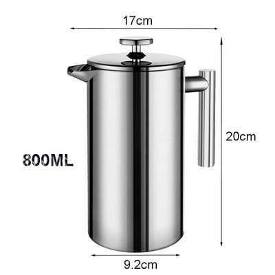 Kavos aparatas French Press nerūdijančio plieno espreso kavos aparatas Aukštos kokybės dvisienis izoliuotas kavos arbatos virimo aparatas 1000 ml