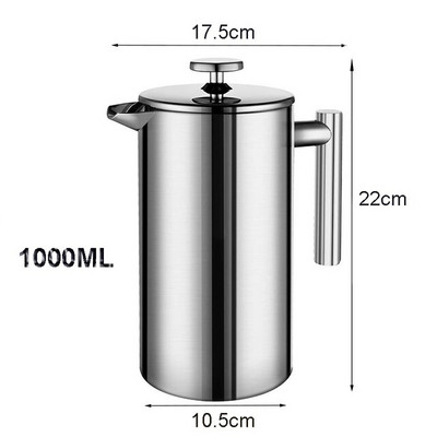 Kavos aparatas French Press nerūdijančio plieno espreso kavos aparatas Aukštos kokybės dvisienis izoliuotas kavos arbatos virimo aparatas 1000 ml