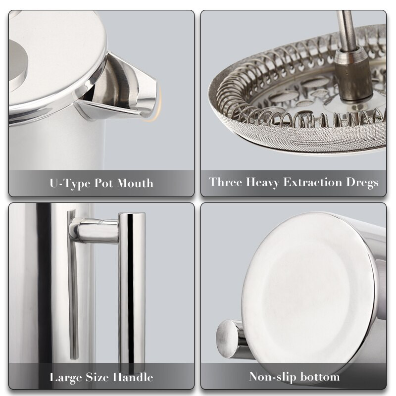 Kavos aparatas French Press nerūdijančio plieno espreso kavos aparatas Aukštos kokybės dvisienis izoliuotas kavos arbatos virimo aparatas 1000 ml