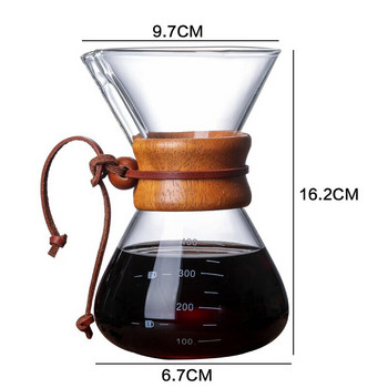 Pour Over Coffee Maker 400ML 600ML 800ML Reusable Stainless Steel Permanent Filter Manual Coffee Dripper with Real Wood Sleeve