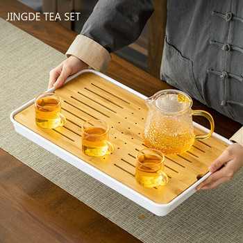 Китайски естествен бамбуков поднос, дренаж за съхранение на вода, поднос за чай, традиционен сервиз за чай, подноси, декоративно домакинско чекмедже, дъска за чай