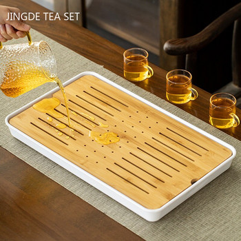 Китайски естествен бамбуков поднос, дренаж за съхранение на вода, поднос за чай, традиционен сервиз за чай, подноси, декоративно домакинско чекмедже, дъска за чай