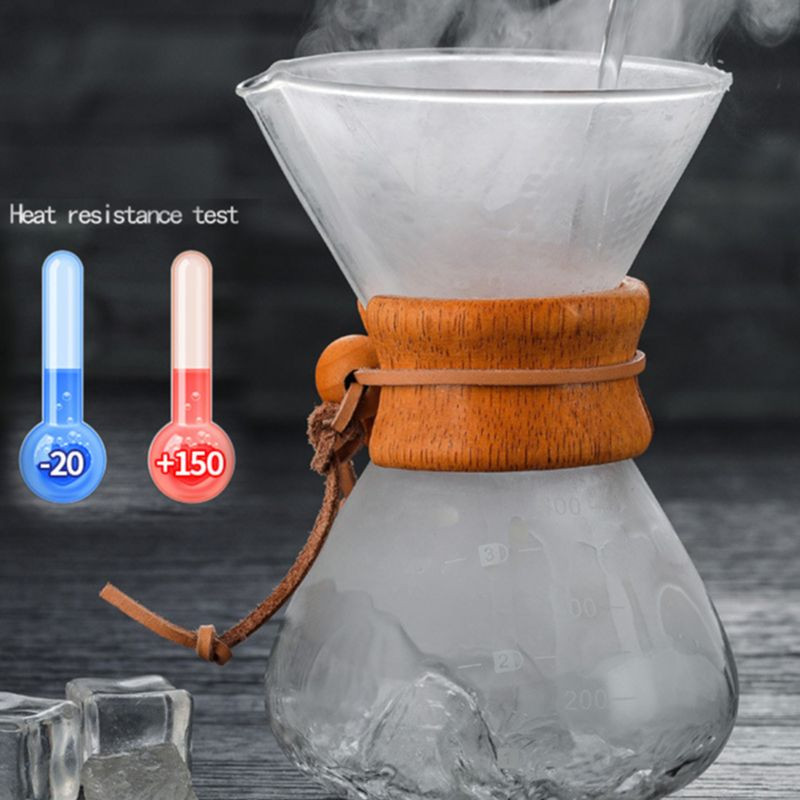 400ML 600ML 800ML Устойчива стъклена кана за кафе Филтър от неръждаема стомана Капкомер против изгаряне Дървена дръжка Саксия Бариста Инструменти