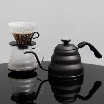1L/1.2L Черен чайник за капене Термометър за изливане върху тенджера за кафе Лебед с дълга шия от неръждаема стомана с тънка уста и гъша шийка Чайник за капене в облак