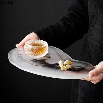 Μοτίβο μελανιού Γυάλινος δίσκος τσαγιού Τραπέζι σαλονιού Αναψυκτικό Δίσκος αποθήκευσης Διακοσμητικό σετ τσαγιού Δίσκοι σερβιρίσματος Πιάτο Dim Sum