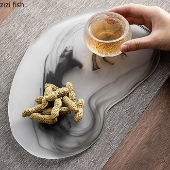 Стъклен поднос с мастило Масичка за кафе Поднос за освежаващи напитки Подноси за съхранение Декоративна чиния Сервиз за чай Подноси за сервиране Dim Sum Plate Dish