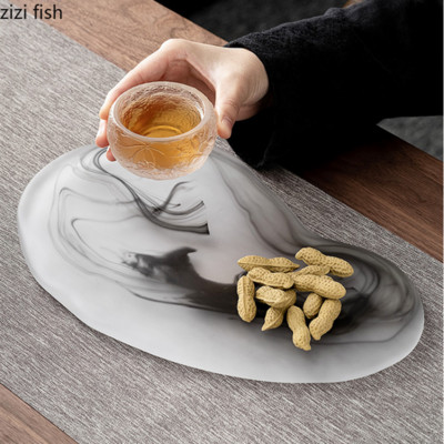 Tinta minta Üveg teástálca Dohányzóasztal Frissítő tálca Tárolótálcák Dekoratív tányér teáskészlet Tálaló tálcák Dim Sum tányértál