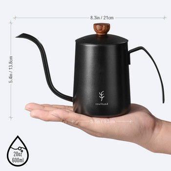 SOULHAND 600 ml από ανοξείδωτο ατσάλι βραστήρας καφέ Gooseneck Cafe Pot Spout Teapot with Thermometer Pour-Over Dip Kettle Swan Neck