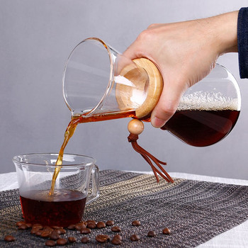 Устойчива стъклена кафемашина Чайник за кафе Филтър от неръждаема стомана Капкомер против изгаряне Дървена дръжка Тенджера за варене 400 ml 600 ml 800 ml