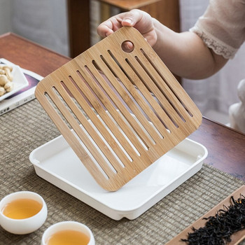 Квадратна проста суха тава за накисване на чай Екологична дървена дренажна вода за съхранение на кунг-фу чайна маса Висококачествена стая