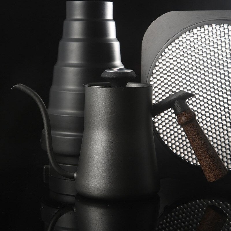 Hőmérő csepegtető vízforraló 550 ml-es fa nyelű, kávéskannára önthető Swan hosszú nyakú rozsdamentes acél vékony szájú hattyúnyak vízforraló