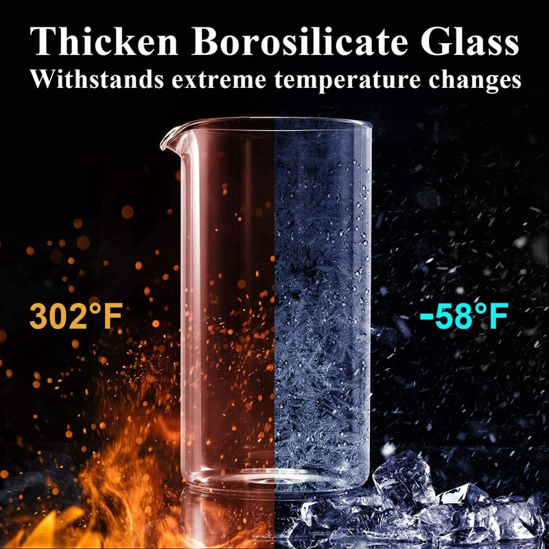 Френска преса за кафе и чай, 12 унции, удебелена боросиликатна Gl преса за кафе, без ръжда и подходяща за съдомиялна машина, черна