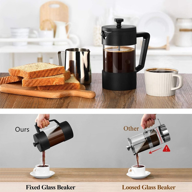 Френска преса за кафе и чай, 12 унции, удебелена боросиликатна Gl преса за кафе, без ръжда и подходяща за съдомиялна машина, черна