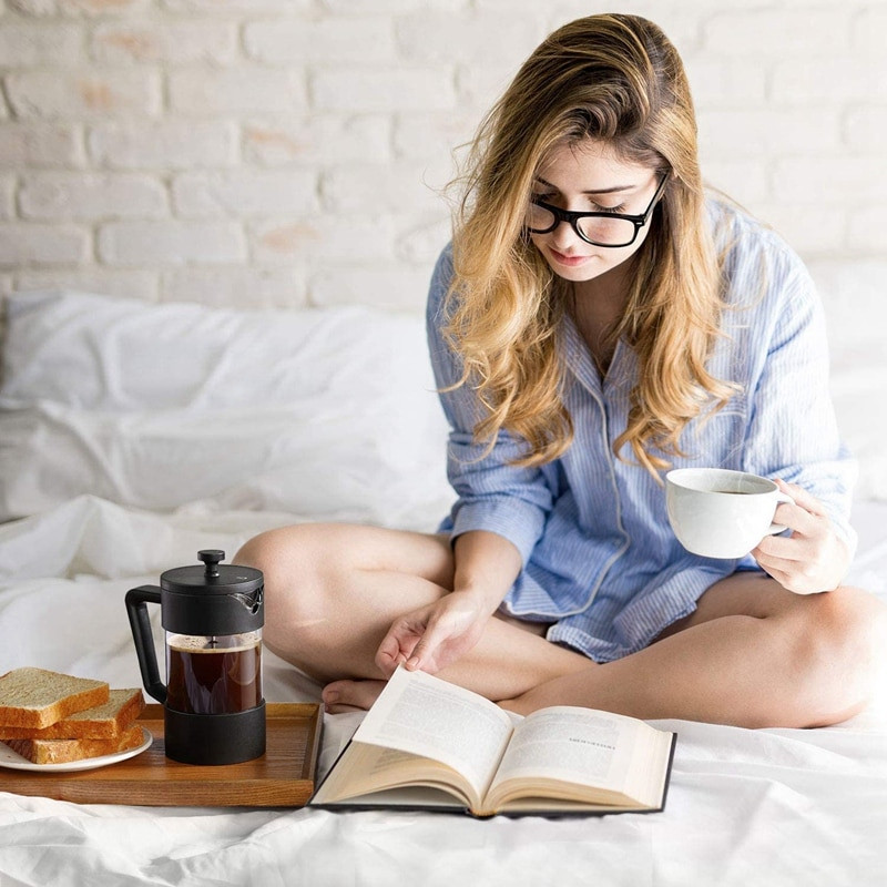 Френска преса за кафе и чай, 12 унции, удебелена боросиликатна Gl преса за кафе, без ръжда и подходяща за съдомиялна машина, черна