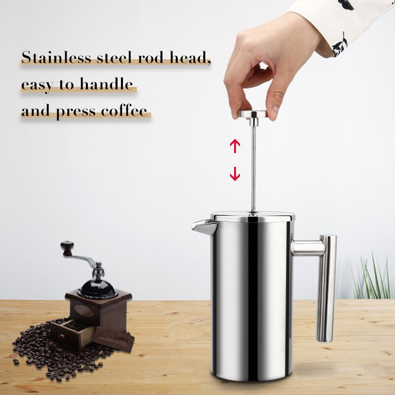 1000/800/350ml French Press kávovar na čaj, kanvica z nehrdzavejúcej ocele, dvojvrstvová kanvica na hrnčeky French Press, kávovar na espresso