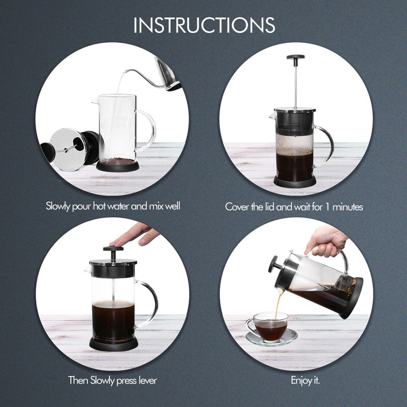 1000ML nerezová kávovarová kanvica Cafetiere French Press s filtrom, dvojstenná izolácia, dizajn, leštený procesný hrniec