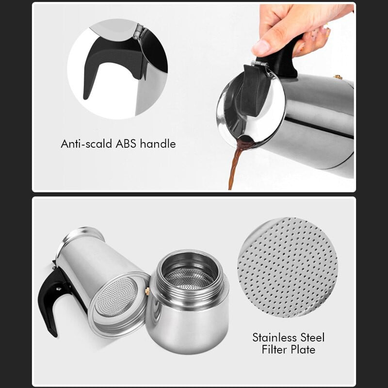 Кафемашина Мока тенджера Плот от неръждаема стомана Еспресо машина Италианска кубинска перколатор за кафе Печка Капучино 100/200/300/450 мл